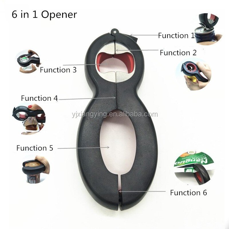 Can Opener Factory - OEM/ODM Custom Kitchen Accessories 6 in 1 Bottle Jar Can Opener Multi Opener