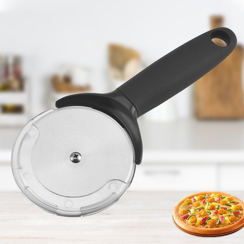 Black Pizza Cutter Manufacturer - OEM/ODM Custom Kitchen Gadget Black Antislip Handle Stainless Steel Pizza Cutter Wheel