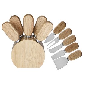 Cheese Knives and Oak Wood Holder Factory - OEM/ODM Custom Kitchen Gadgets Stainless Steel Cheese Knives Oak Wood Holder Set
