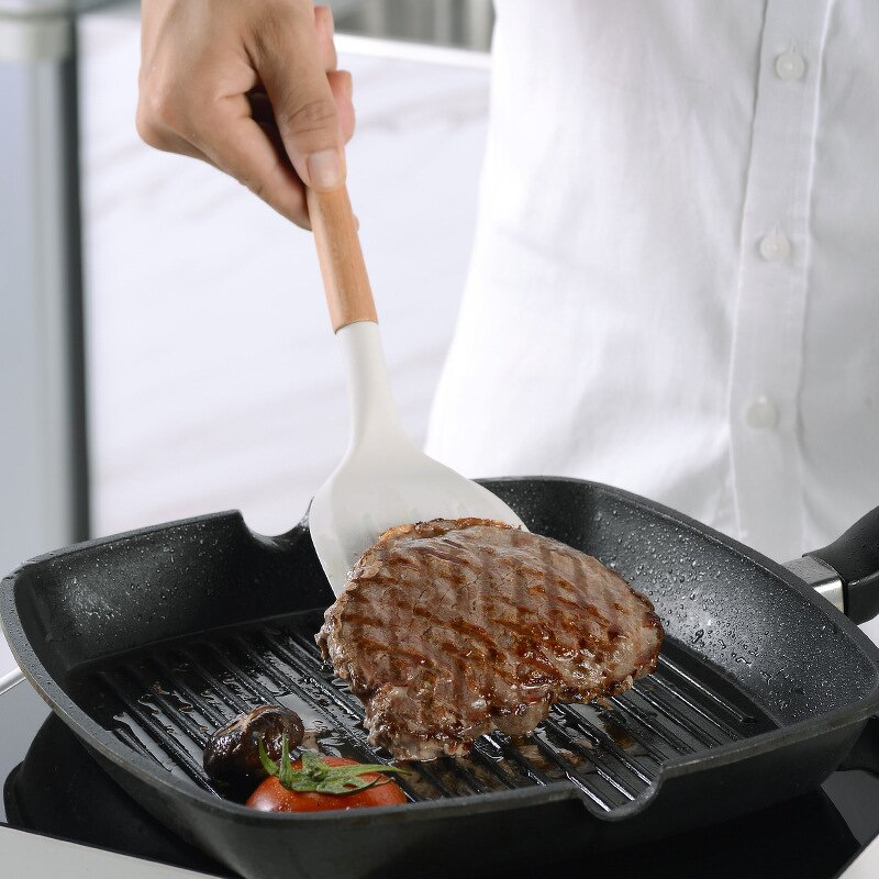 Kitchen Utensil Set Factory - OEM/ODM Custom Food Safe Nonstick White Silicone Utensil Set with Wooden Handle