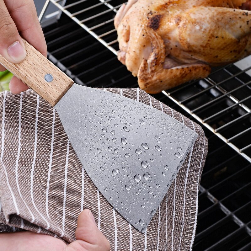 Barbecue Turners Set Factory - OEM/ODM Custom Barbecue Turners Metal Spatula Set Griddle Long Spatula Scraper