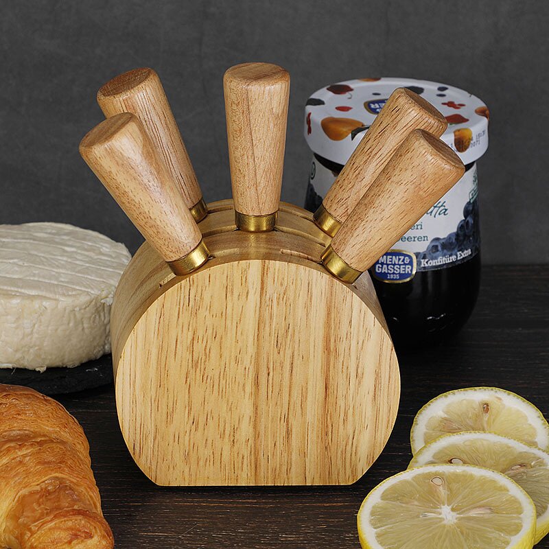 Cheese Spread Tools Manufacturer - OEM/ODM Custom Kitchen Gadgets Cheese Tools Stainless Steel Cheese Knives Oak Wood Holder
