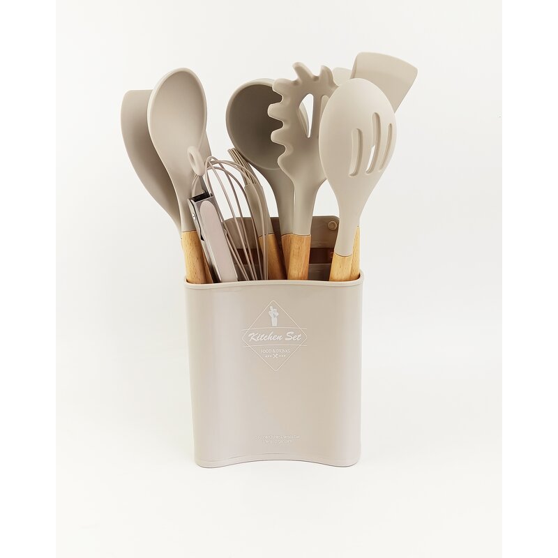 Kitchen Utensil Set Factory - OEM/ODM Custom 13pcs Wood Handle Silicone Cooking Utensil Set Gadgets