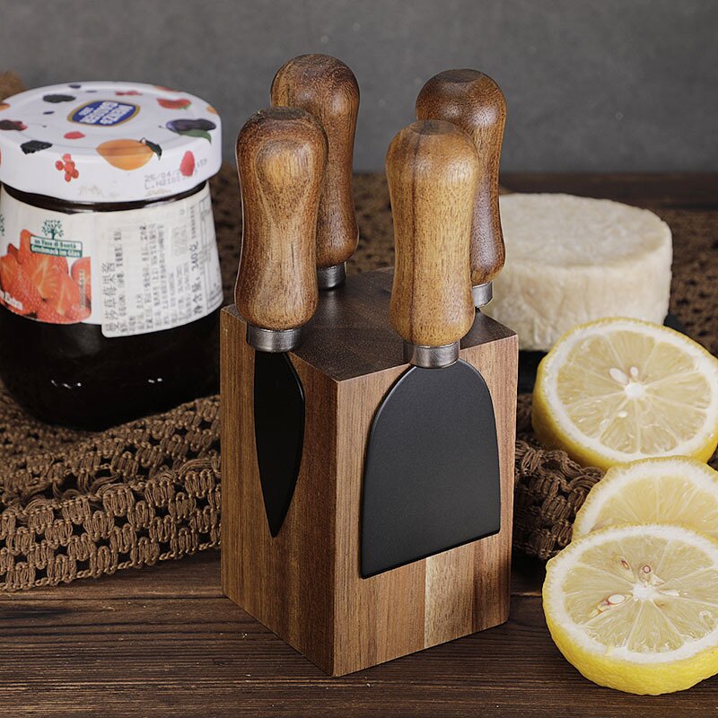 Stainless Steel Cheese Knife Holder Factory - OEM/ODM Custom Kitchen Gadgets Stainless Steel Cheese Knife Acacia Wood Holder