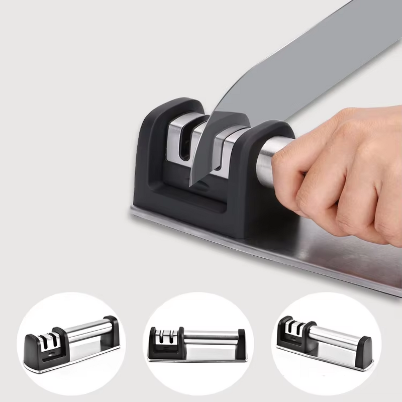 Knife Sharpener Factory - OEM/ODM Custom Kitchen Accessories 2 Stage Stainless Steel Black Knife Sharpener