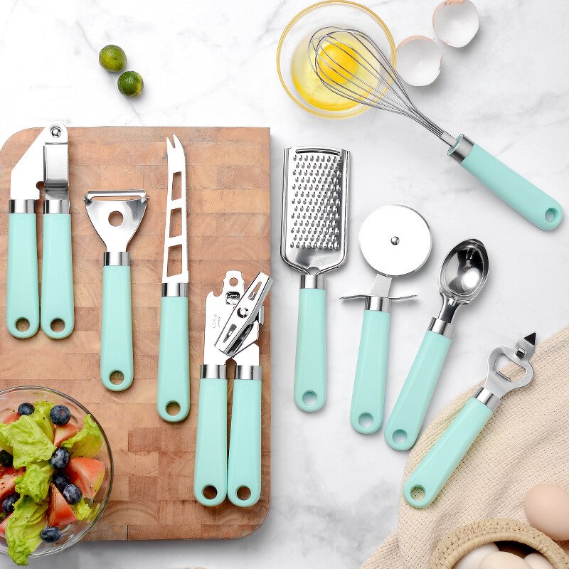 Stainless Steel Kitchen Gadgets Set Factory - OEM/ODM Custom 9pcs Stainless Steel Customized Logo Green Kitchen Gadgets Set