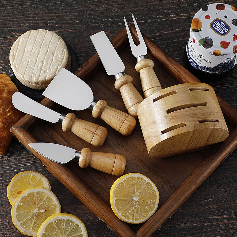 Cheese Tools Set Manufacturer - OEM/ODM Custom Kitchen Gadgets Cheese Tools Stainless Steel Cheese Knives Oak Wood Holder