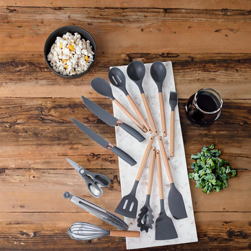 Silicone Kitchenware Set Manufacturer - OEM/ODM Custom Hot Sale 19-Piece Household Silicone Kitchenware Set Cooking Tools