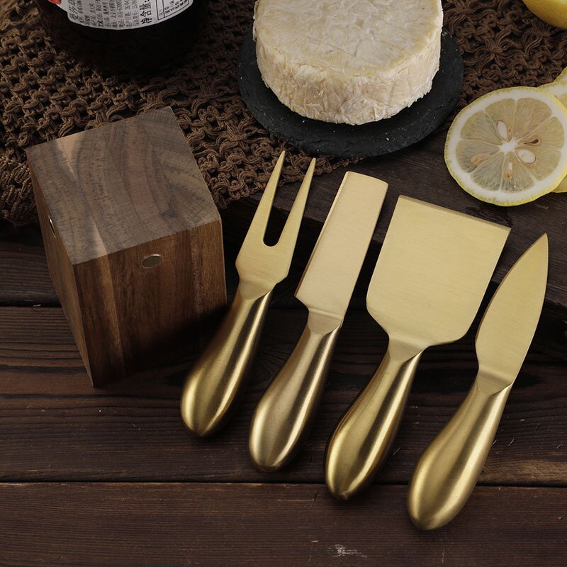 Cheese Knives Holder Set Manufacturer - OEM/ODM Custom Kitchen Gadgets Cheese Tools Gold Rainbow Stainless Steel Knives Holder