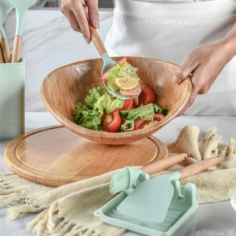 Nonstick Kitchenware Set Manufacturer - OEM/ODM Custom Logo 13pcs Nonstick Kitchenware Wooden Handle Utensil Set
