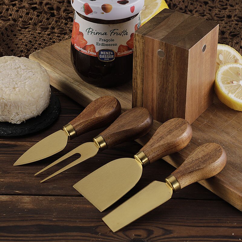 Cheese Tools Holder Set Manufacturer - OEM/ODM Custom Kitchen Gadgets Cheese Tools Stainless Steel Cheese Knife Wood Holder