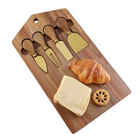 Cheese Board Gift Set Factory - OEM/ODM Custom Acacia Wooden Cheese Cutting Board Serving Tray 4pcs Cheese Knives Gift Set