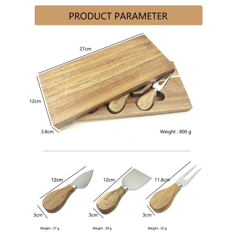 Cheese Board Set Factory - OEM/ODM Custom High Quality Rectangle Acacia Wood Cheese Board Set with Knives