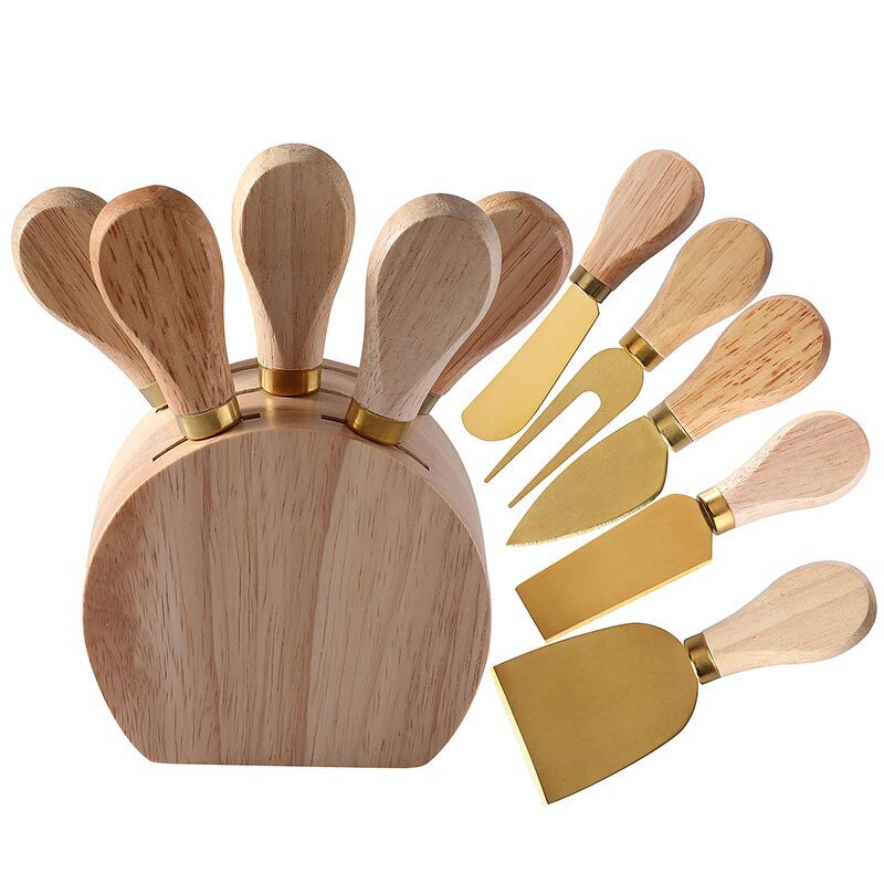 Cheese Knives and Oak Wood Set Manufacturer - OEM/ODM Custom Kitchen Gadgets Cheese Tools Stainless Steel Cheese Knives Oak