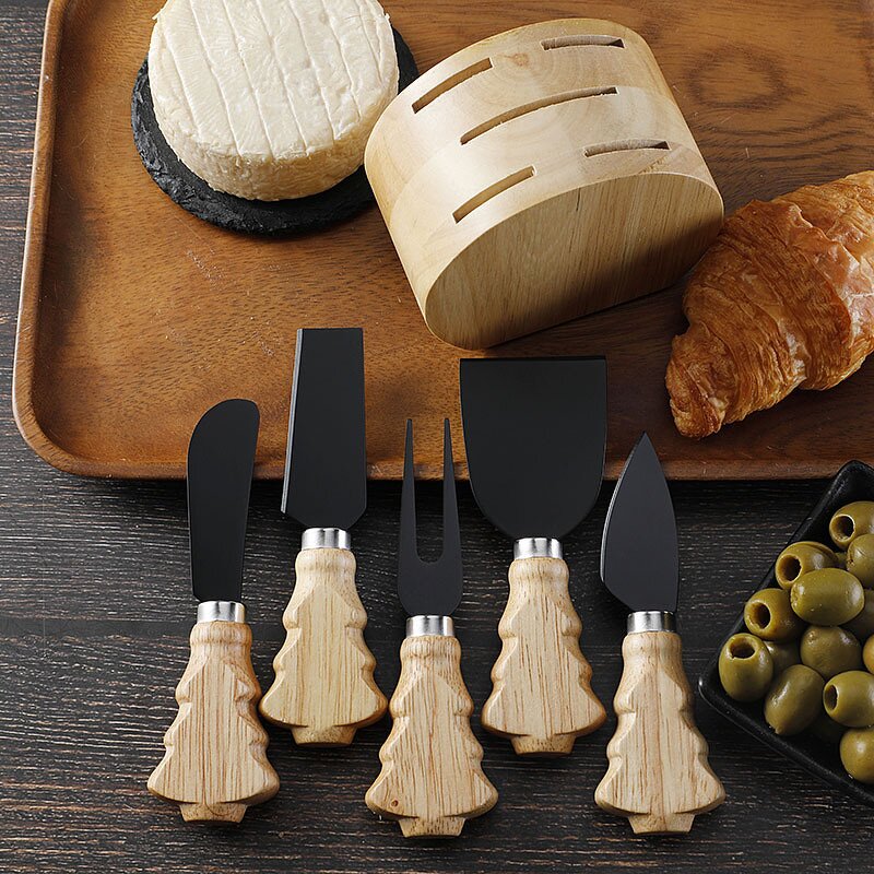 Cheese Knives Holder Set Factory - OEM/ODM Custom Kitchen Gadgets Stainless Steel Cheese Knives Oak Wood Holder Stand Set