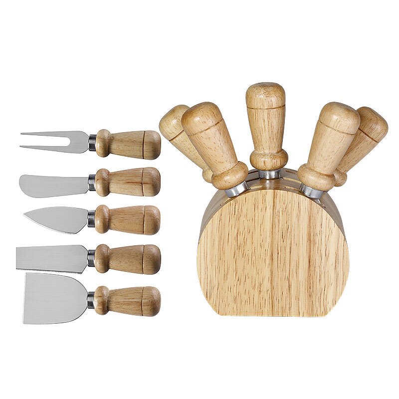 Cheese Tools Set Manufacturer - OEM/ODM Custom Kitchen Gadgets Cheese Tools Stainless Steel Cheese Knives Oak Wood Holder