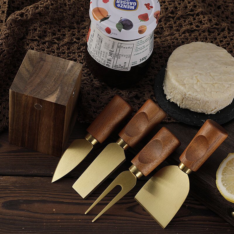 Cheese Knife Holder Set Factory - OEM/ODM Custom Kitchen Gadgets Cheese Tools Stainless Steel Cheese Knife Acacia Wood Holder