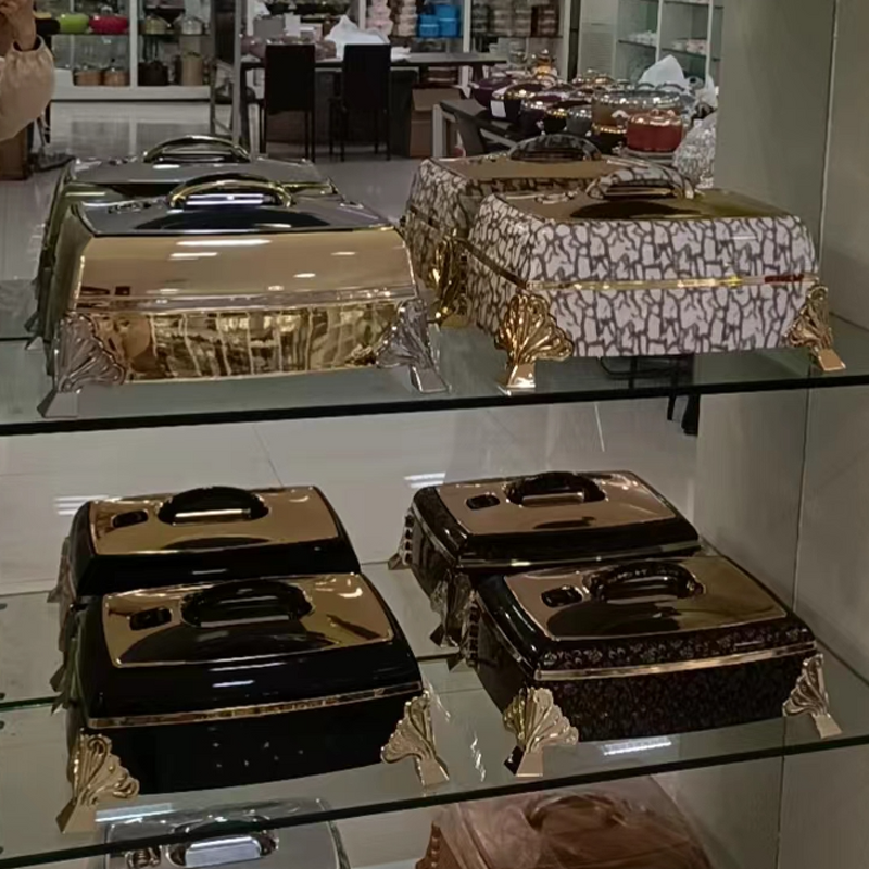 Chaffing Dish Buffet Food Warmer Manufacturer - Cook Dinnerware Stainless Steel Round 6L Hotel Luxury Silver Buffet Set