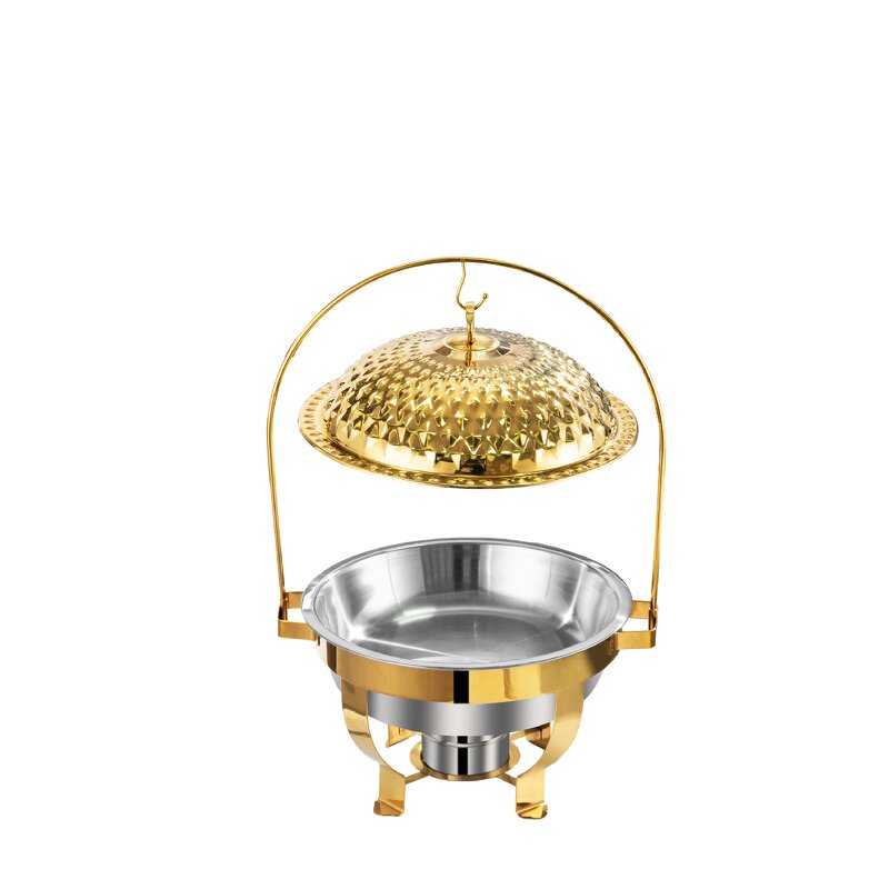Buffet Food Warmer Factory - Home Kitchenware Household Round Stainless Steel 8L Gold Luxury Chaffing Dish Storage