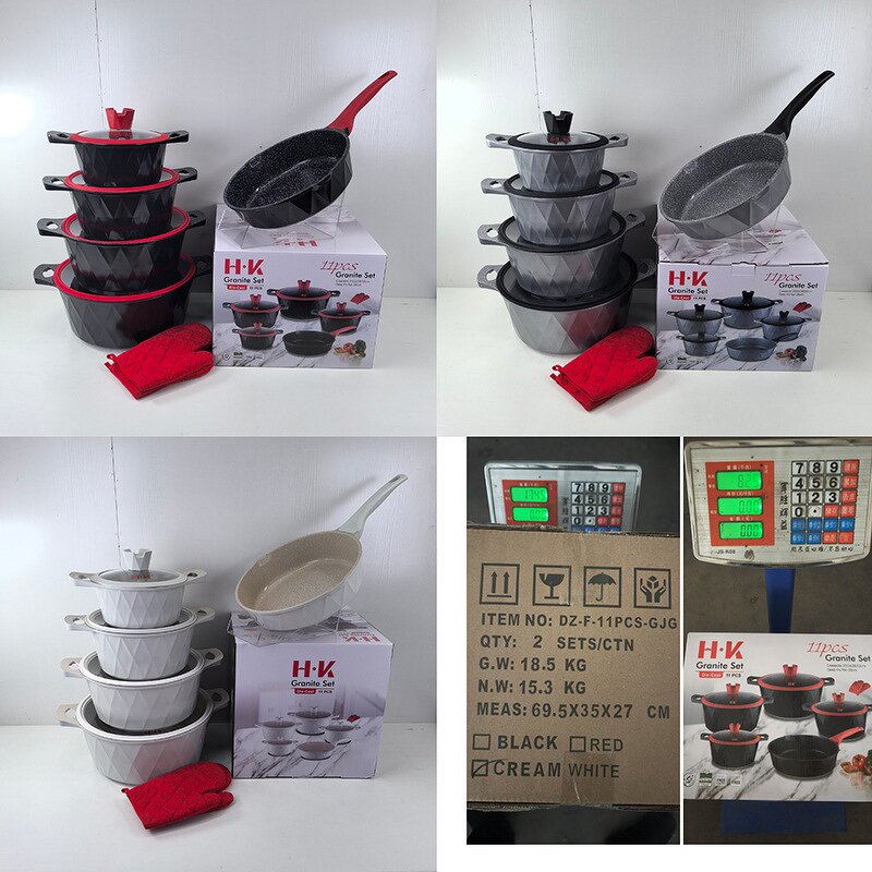 Pots and Pans Non-Stick Cookware Set Factory - High Quality 11pcs 20+24+28+32+28cm With Glove Panelas Cookware Set