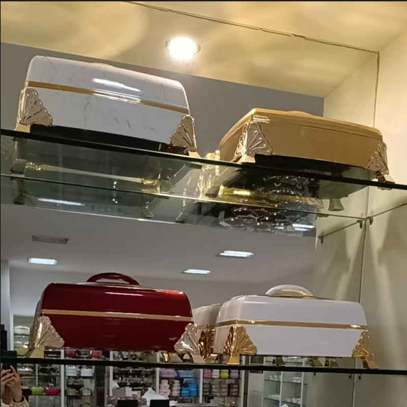 Chefing Dish Manufacturer - Household Dinnerware Gold Round 6L Wedding Luxury Stainless Steel Heating Food Warmer