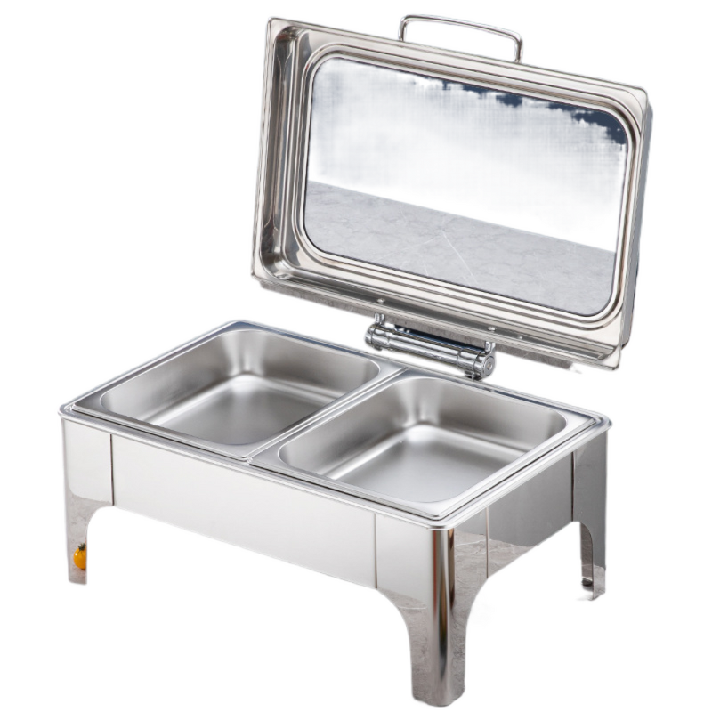 Food Display Warmer Manufacturer - Household Luxury Stainless Steel 9L Rectangle Silver Hot Pot Food Warmer Set