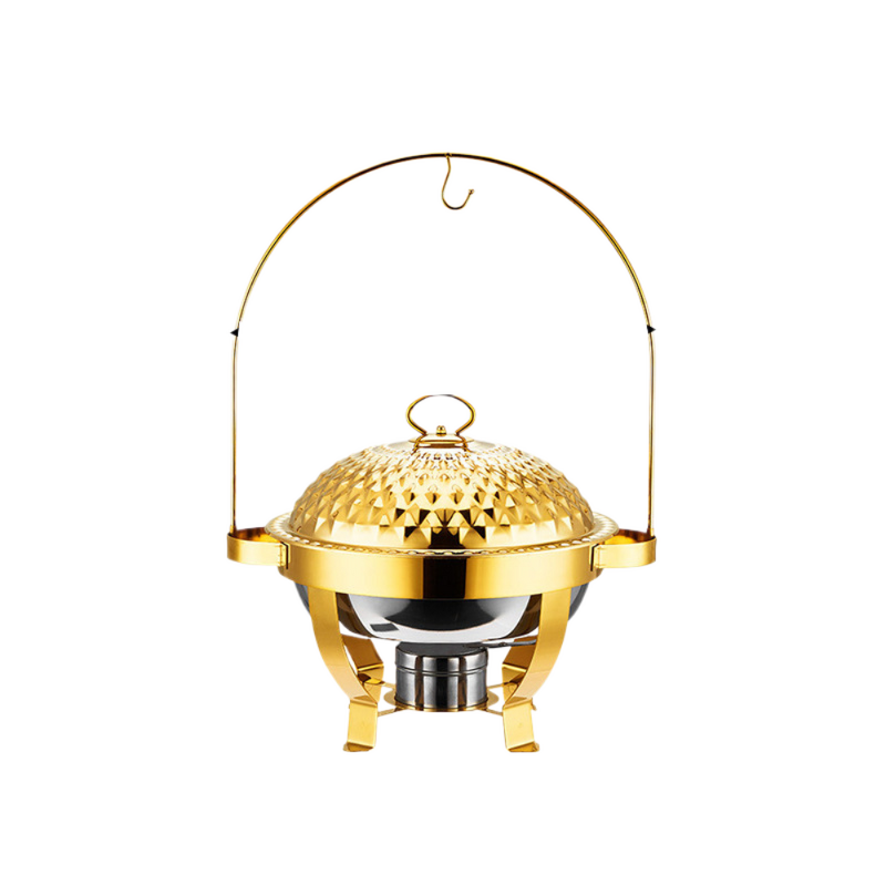 Buffet Food Warmer Factory - Home Kitchenware Household Round Stainless Steel 8L Gold Luxury Chaffing Dish Storage