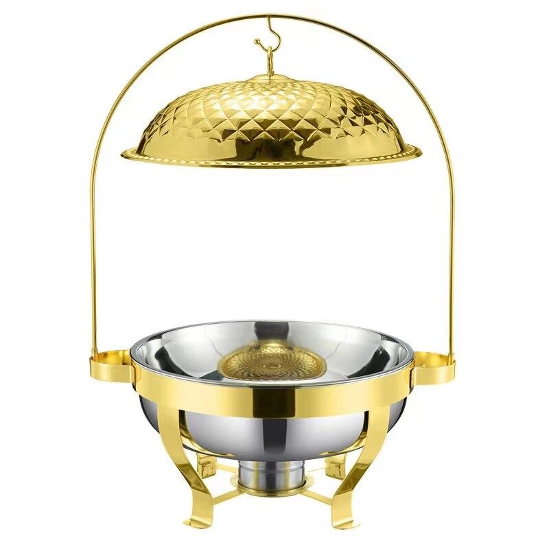 Buffet Food Warmer Factory - Home Kitchenware Household Round Stainless Steel 8L Gold Luxury Chaffing Dish Storage