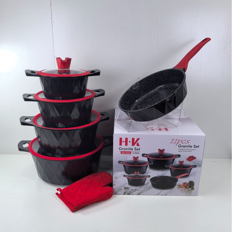 Kitchen Accessories Set Manufacturer - Factory Hot Selling 11pcs 20+24+28+32+28cm Cookware With Glove Aluminium Alloy
