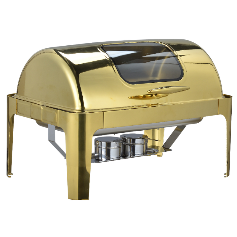 Hot Pot Food Warmer Set Manufacturer - Best Selling Household Luxury Gold 9L Rectangle Stainless Steel Chaffing Dish