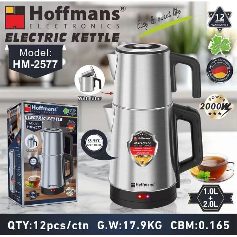 Electric Kettle Factory - Portable Africa 220v 2L+1L Stainless Steel Inner 2000w Keep Hot With Filter
