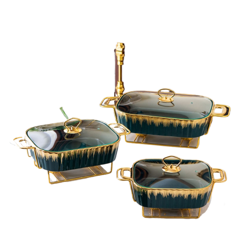 Porcelain Rectangular Baking Racks and Trays Factory - Hot Selling Luxury Household Wedding 15 Inch 2.3L Chafing Dish