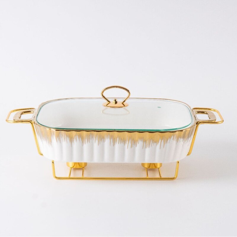 Porcelain Rectangular Baking Racks and Trays Factory - Hot Selling Luxury Household Wedding 15 Inch 2.3L Chafing Dish