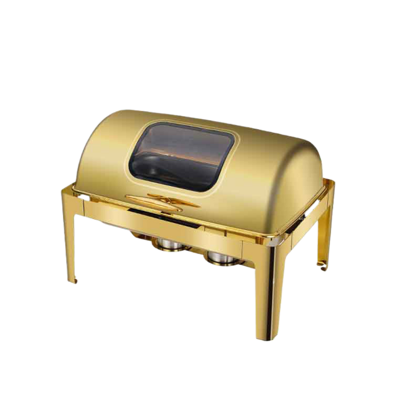 Hot Pot Food Warmer Set Manufacturer - Best Selling Household Luxury Gold 9L Rectangle Stainless Steel Chaffing Dish