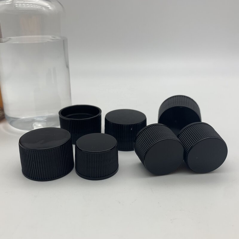 Black Ribbed Plastic Cap Factory - OEM/ODM Custom 24mm Black Ribbed Matte Top Plastic Cap with Induction Inner Seal