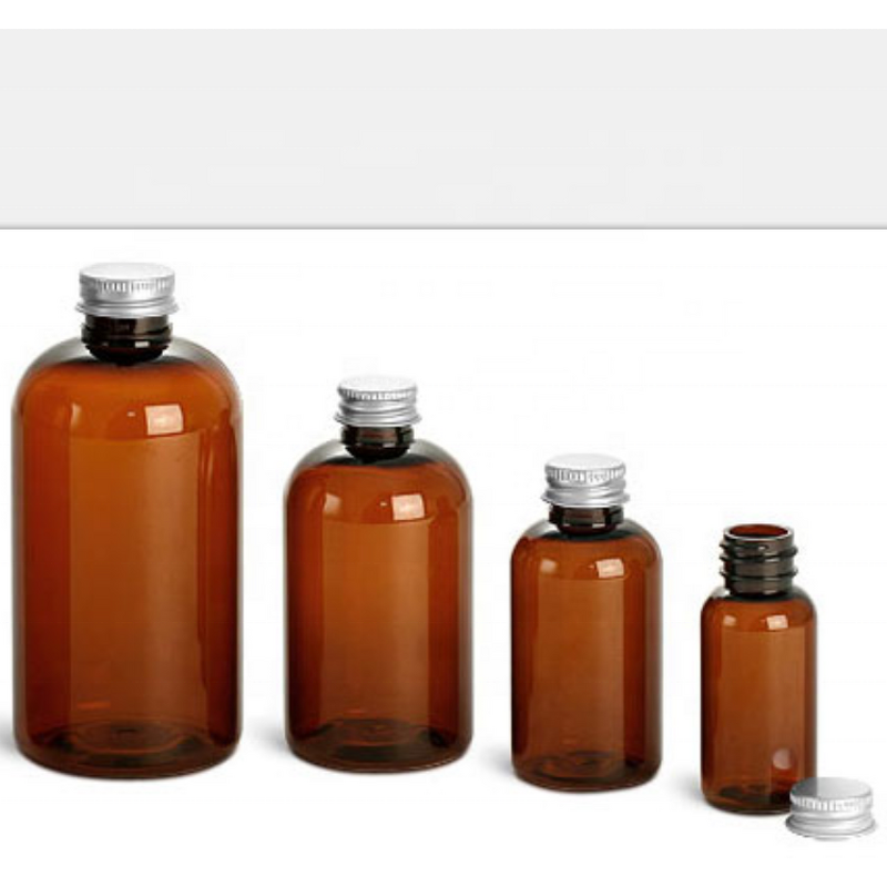 Plastic Bottles Factory - OEM/ODM Custom Amber PET Boston Rounds Plastic Bottles with Lined Aluminum Caps