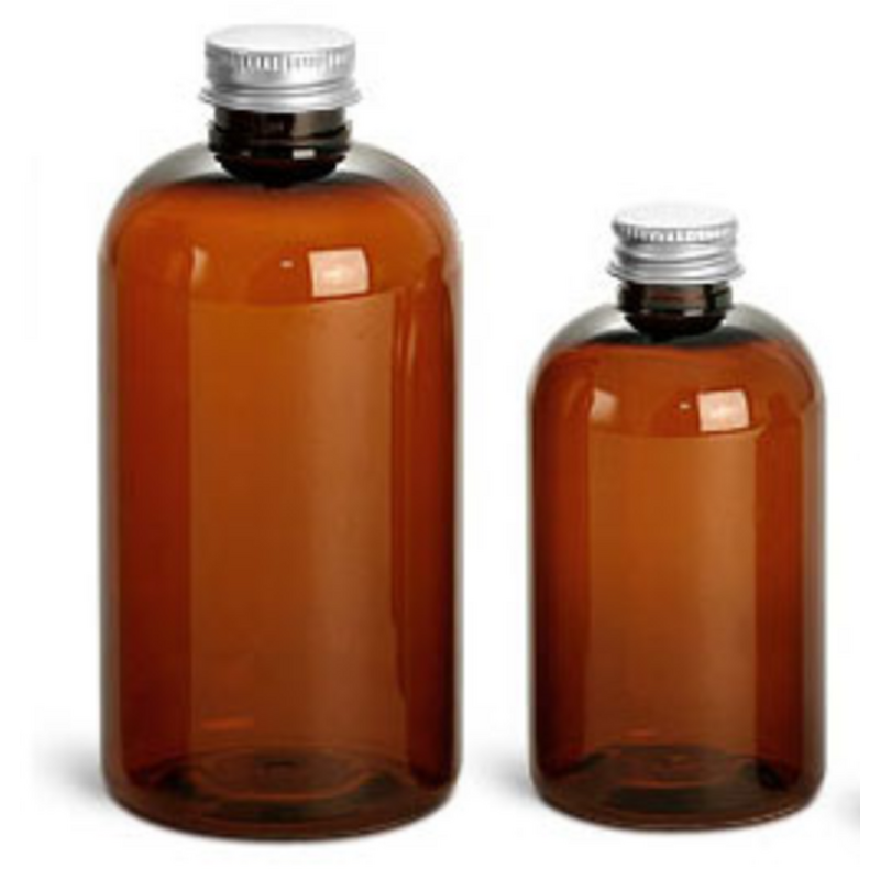 Plastic Bottles Factory - OEM/ODM Custom Amber PET Boston Rounds Plastic Bottles with Lined Aluminum Caps