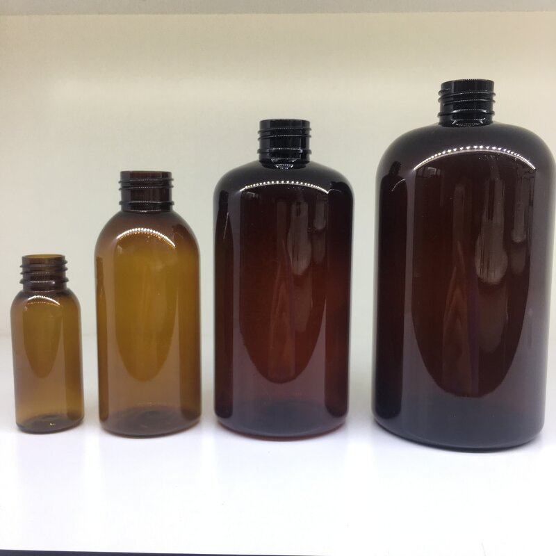 Amber PET Bottles Manufacturer - OEM/ODM Custom 16oz 500ml Amber PET Boston Rounds with Black Lotion Pumps