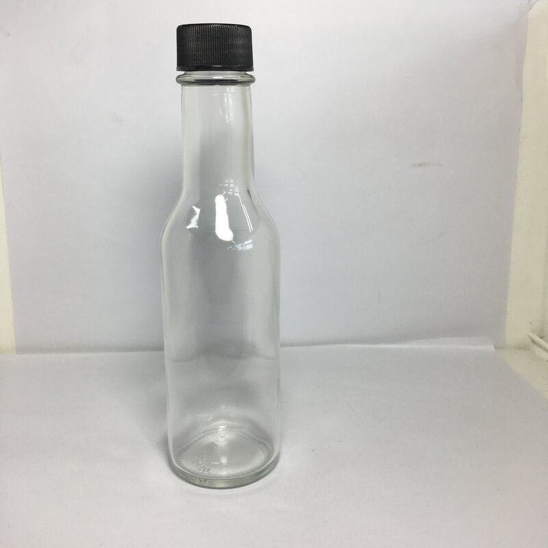 Glass Sauce Woozy Bottle Manufacturer - OEM/ODM Custom 150ml 5oz Transparent Glass Sauce Woozy Bottle with Black Screw Cap