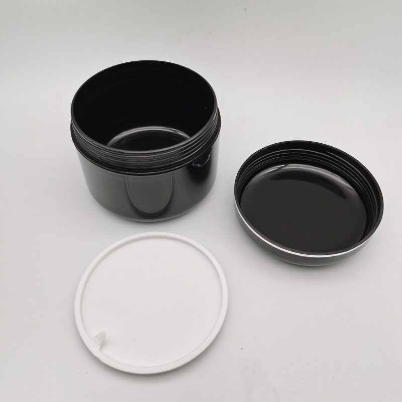 Plastic Cream Jar Factory - OEM/ODM Custom Black 2 oz Double Wall Plastic Cream Jar White Lid Less Fragile