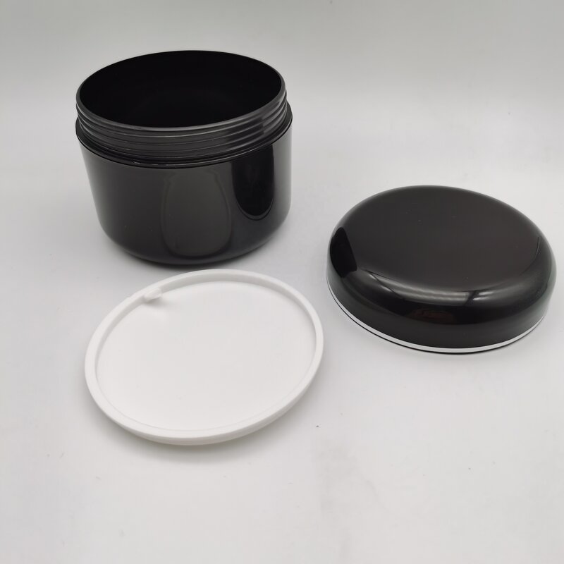Plastic Cream Jar Factory - OEM/ODM Custom Black 2 oz Double Wall Plastic Cream Jar White Lid Less Fragile