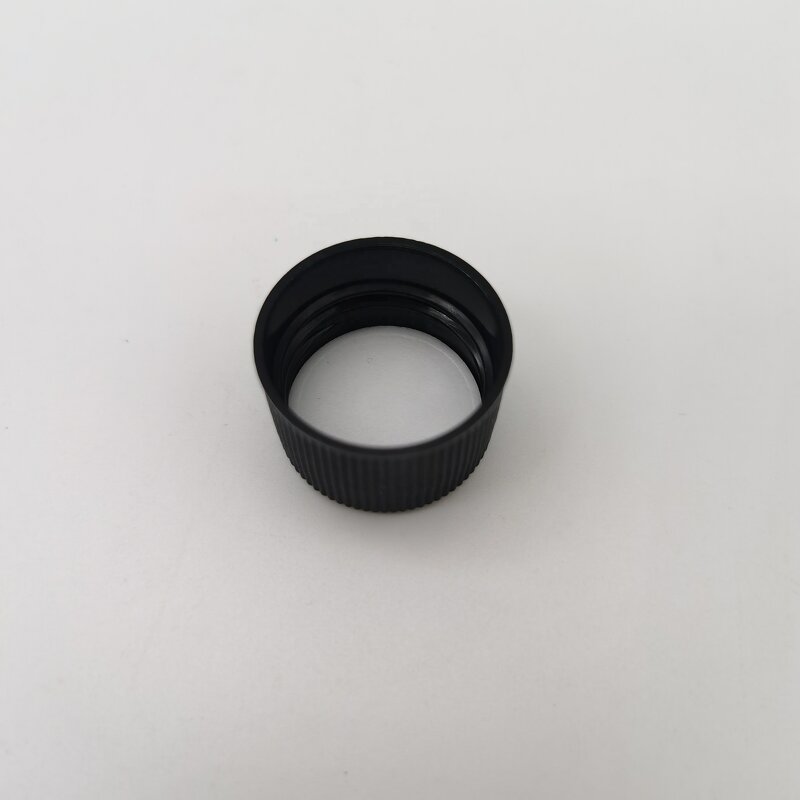 Black Ribbed Plastic Cap Factory - OEM/ODM Custom 24mm Black Ribbed Matte Top Plastic Cap with Induction Inner Seal