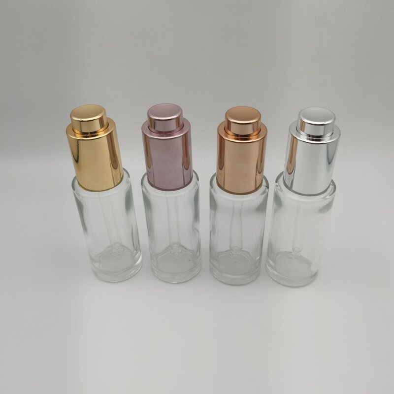 Push Button Glass Dropper Manufacturer - OEM/ODM Custom Cosmetic Push Button Glass Dropper Round Pump Dropper Glass Bottle