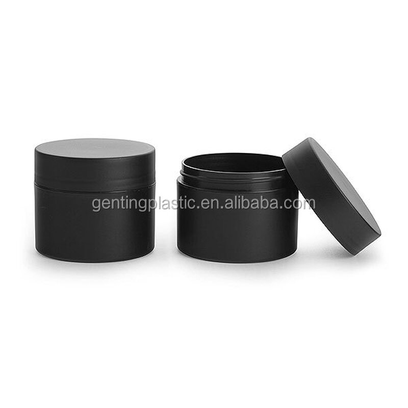 Plastic Jars Factory - OEM/ODM Custom Frosted Black Polypro Straight Sided Jars with Black Lined Caps