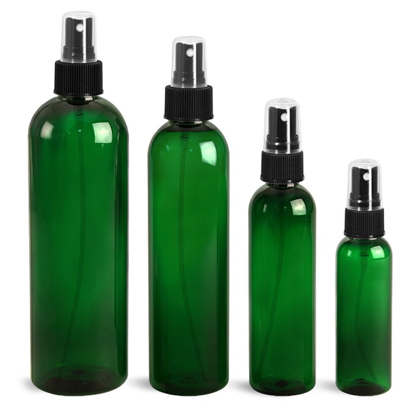 Plastic Bottles Manufacturer - OEM/ODM Custom Green PET Cosmo Rounds with Smooth Black Disc Top Caps 250ml