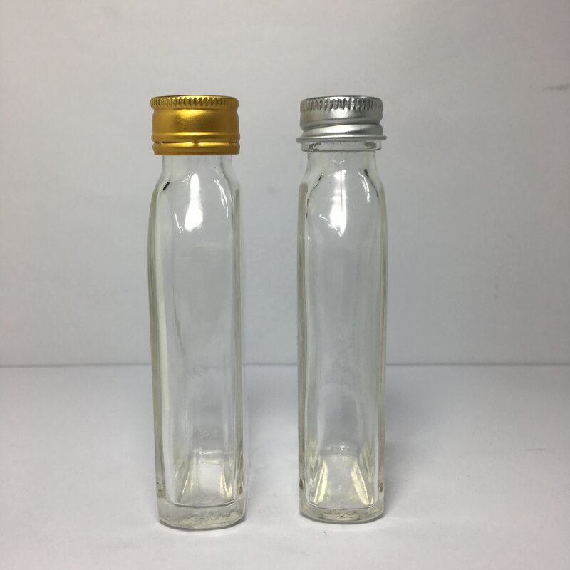 Mini Clear Glass Flask Bottle Factory - OEM/ODM Custom 25ml Mini Clear Glass Flask Bottle with Aluminum Cap