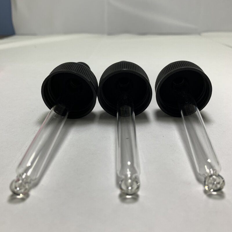 Black Dropper Cap Factory - OEM/ODM Custom Factory-made 28mm Large Black Dropper Cap for Amber Glass Syrup Bottle