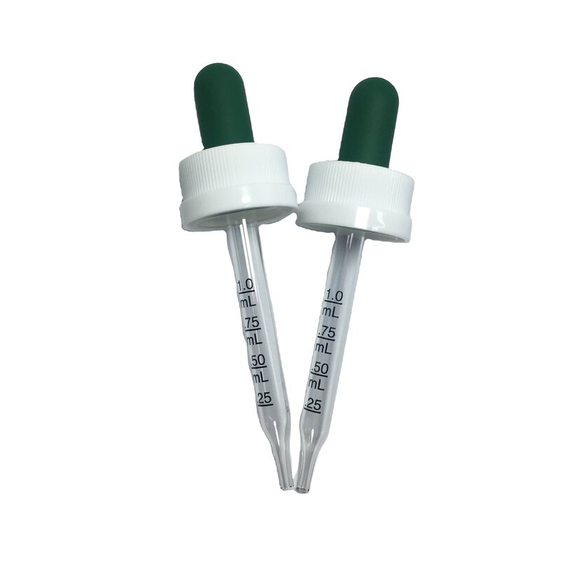 Green Rubber Bulb Glass Dropper Factory - OEM/ODM Custom 1cc Green Long Rubber Bulb White Children Resistant Cap Dropper