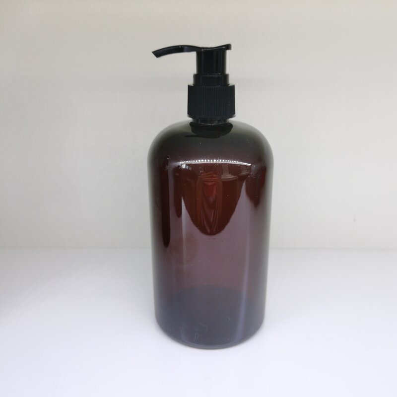 Amber PET Bottles Manufacturer - OEM/ODM Custom 16oz 500ml Amber PET Boston Rounds with Black Lotion Pumps