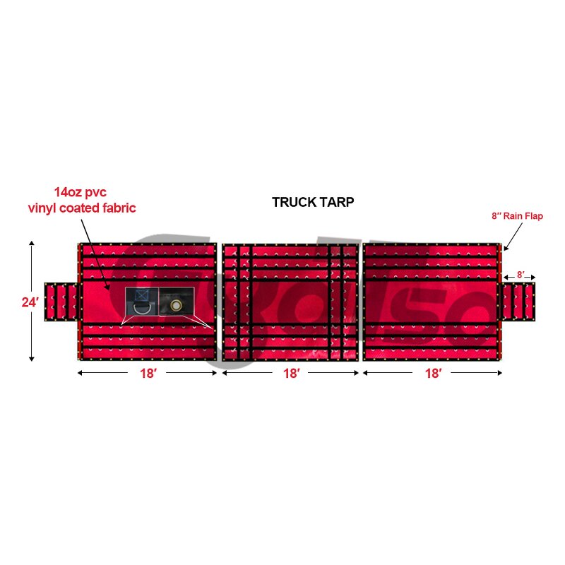 Flatbed Truck Cover Manufacturer - 10' X 12' 14OZ PVC Vinyl Coated Red Tarp